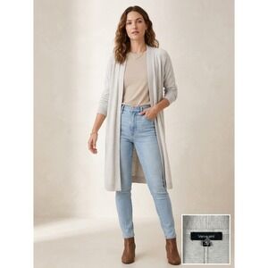 Verve Ami Womens Longline Open Front Cardigan Sweater Oatmeal Beige Size M